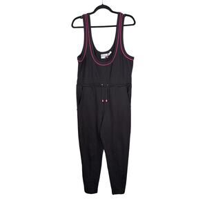Vtg 80s Hang Ten Black Pink Low Cut Singlet Sporty Overall Jumpsuit SZ S